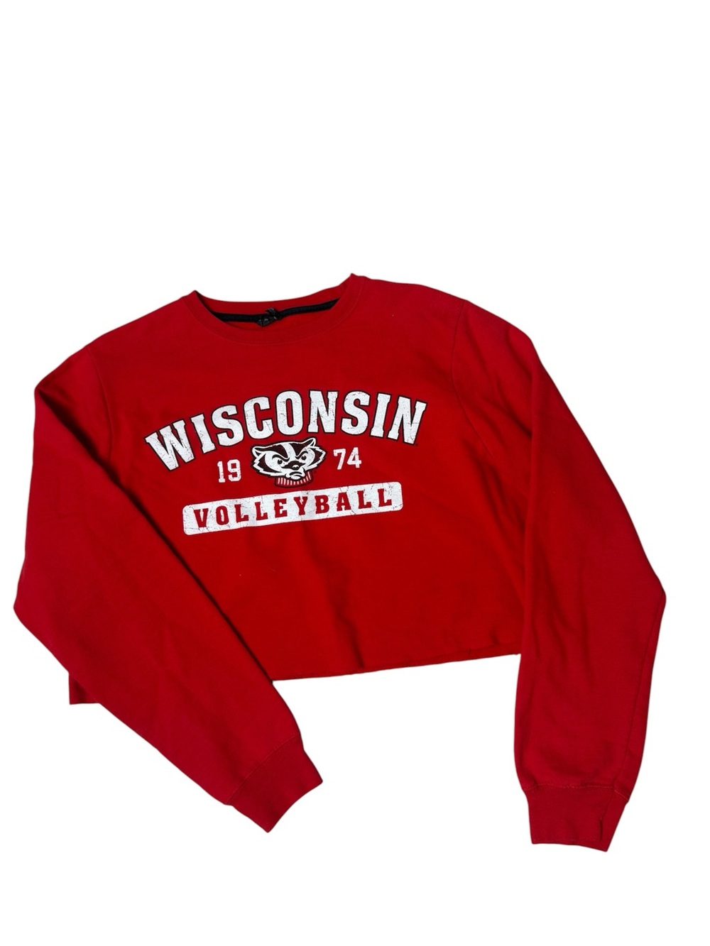 Wisconsin Volleyball sweatshirt Red Cropped Crewneck Sweatshirt